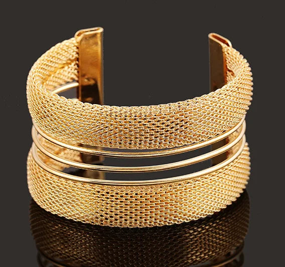 Bracelet manchette large plaqué or et argent pour hommes et femmes