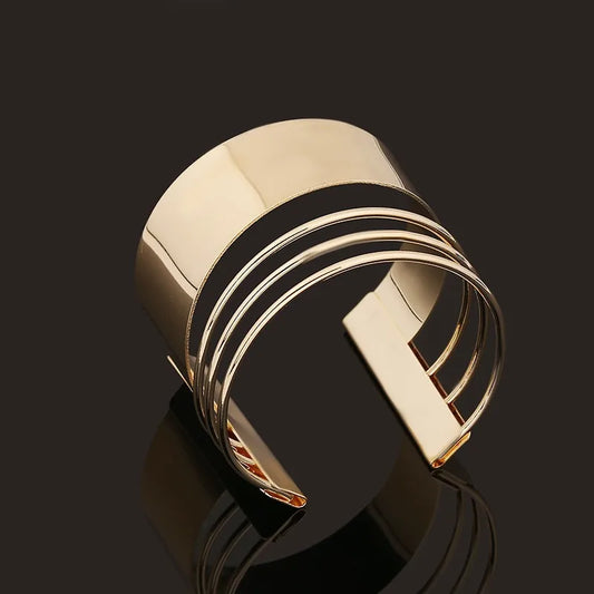 Bracelet manchette large plaqué or et argent pour hommes et femmes