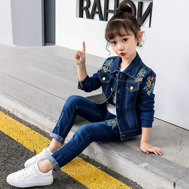 Ensemble de Vêtements Brodés pour Enfant Fille
