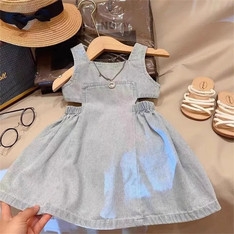 Robe à bretelles en jean bleu pour filles