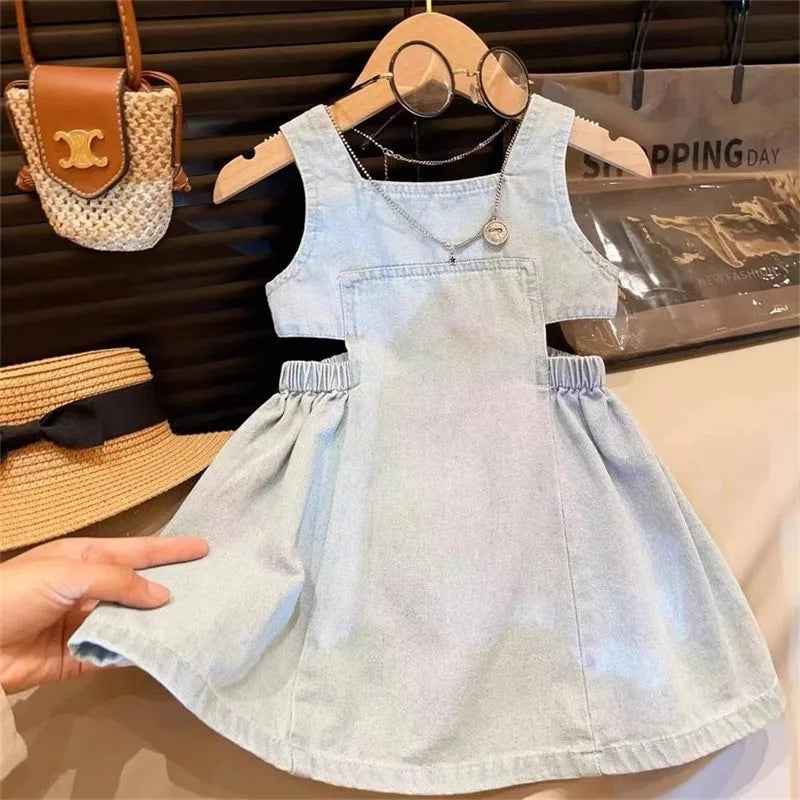 Robe à bretelles en jean bleu pour filles