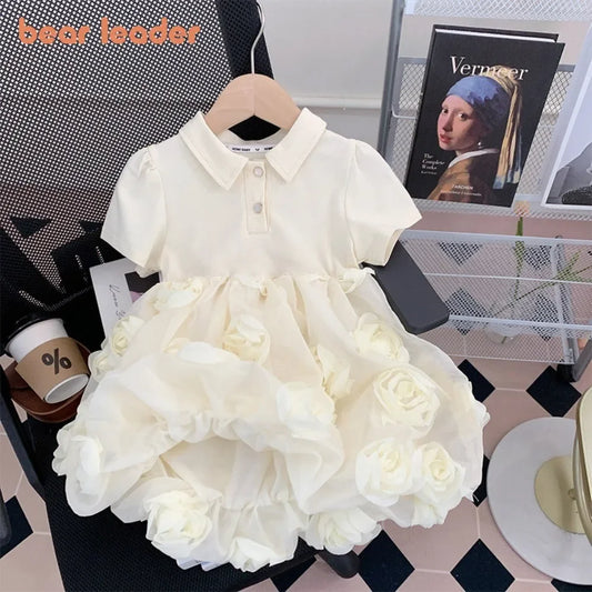 Bear Leader-Robe d'été en maille florale 3D pour filles