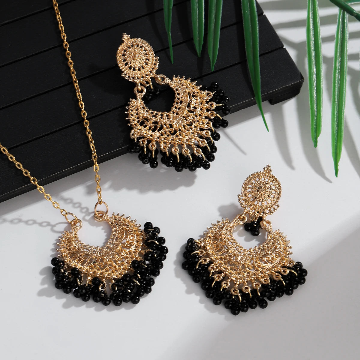 Ensemble de bijoux indiens plaqués or et perles pour femmes,