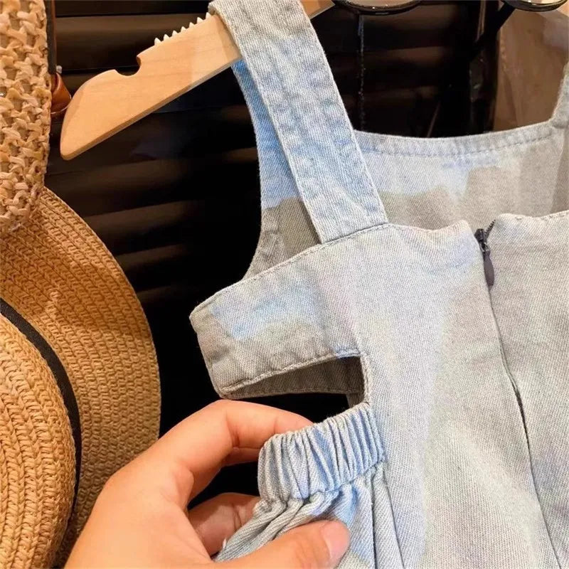 Robe à bretelles en jean bleu pour filles