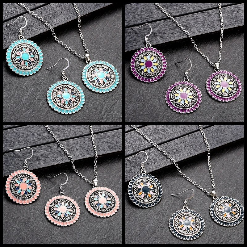 Ensemble de boucles d'oreilles et colliers style bohème rose pour femmes