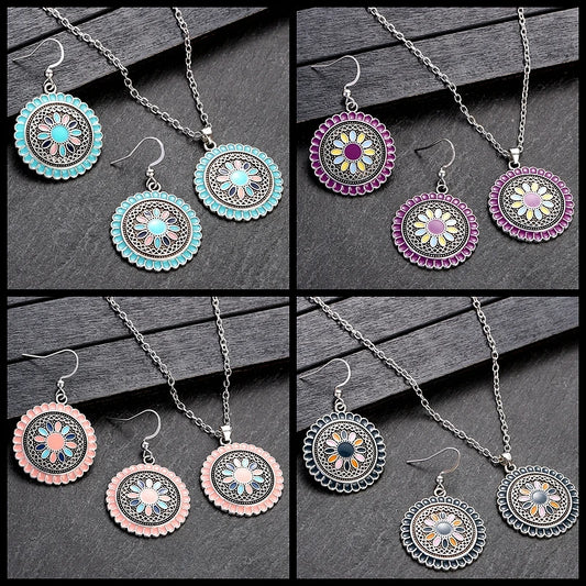 Ensemble de boucles d'oreilles et colliers style bohème rose pour femmes