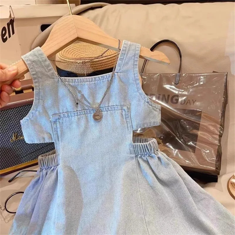 Robe à bretelles en jean bleu pour filles