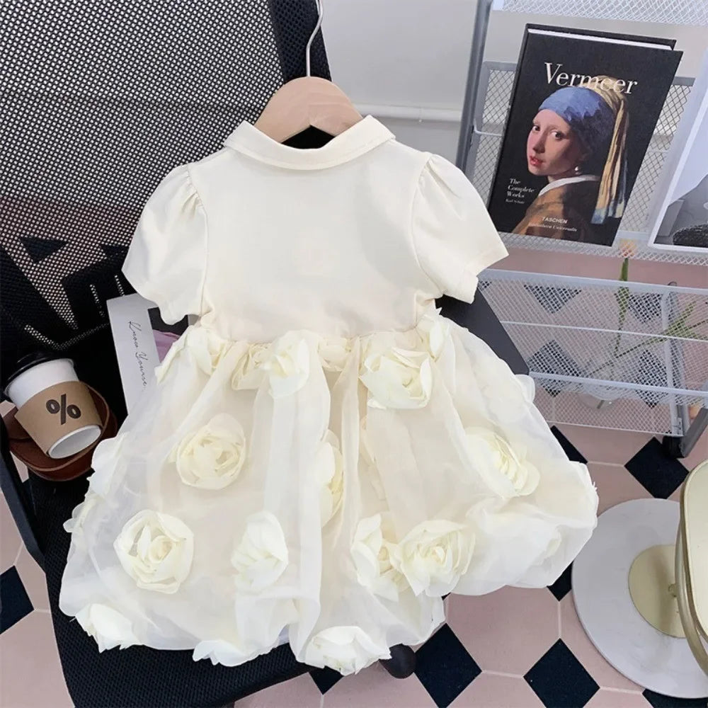 Bear Leader-Robe d'été en maille florale 3D pour filles