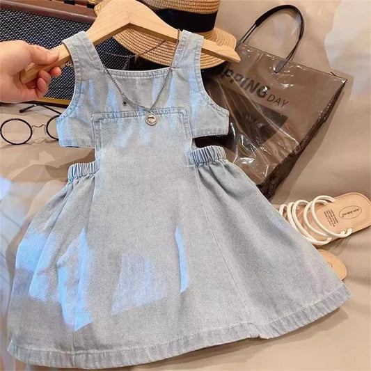 Robe à bretelles en jean bleu pour filles