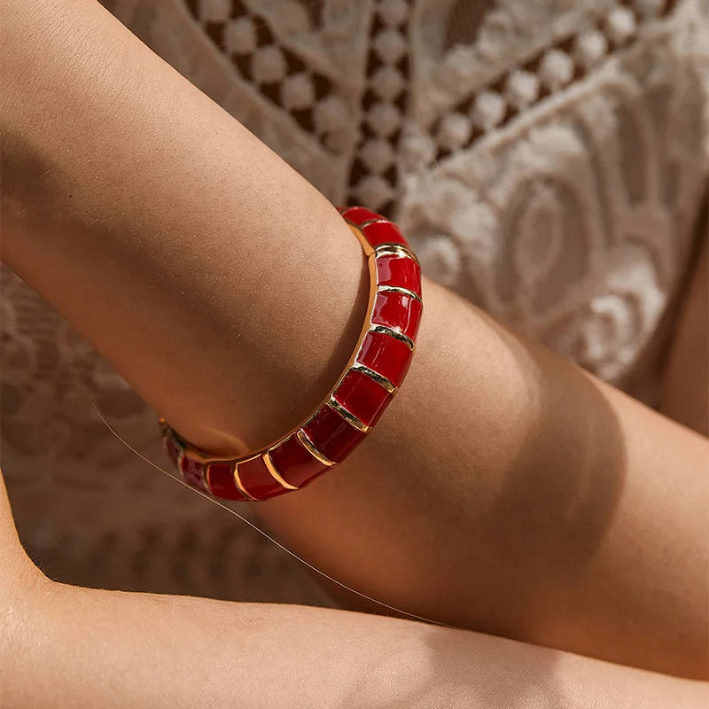 Bracelets en métal émaillé multicolore pour femmes