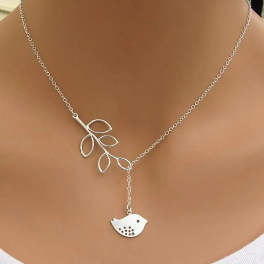 Bijoux feuilles oiseau pendentif collier pour femmes