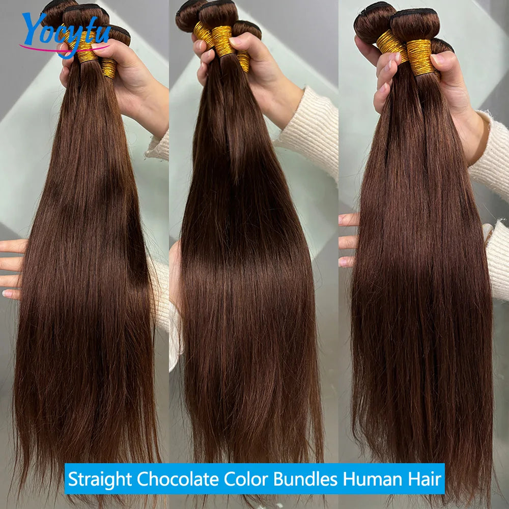 YOCYTU Chocolate Brown Tissage Cheveux Humains 4# Colored Meche Tissage Humain Hair 24 24 24 Pouces Lisse Tissage Bresilien Bouclé 12A Tissage Brésilien Haut Qualité Tissage Raw Haïr Bundles 100% Human Hair Tissages