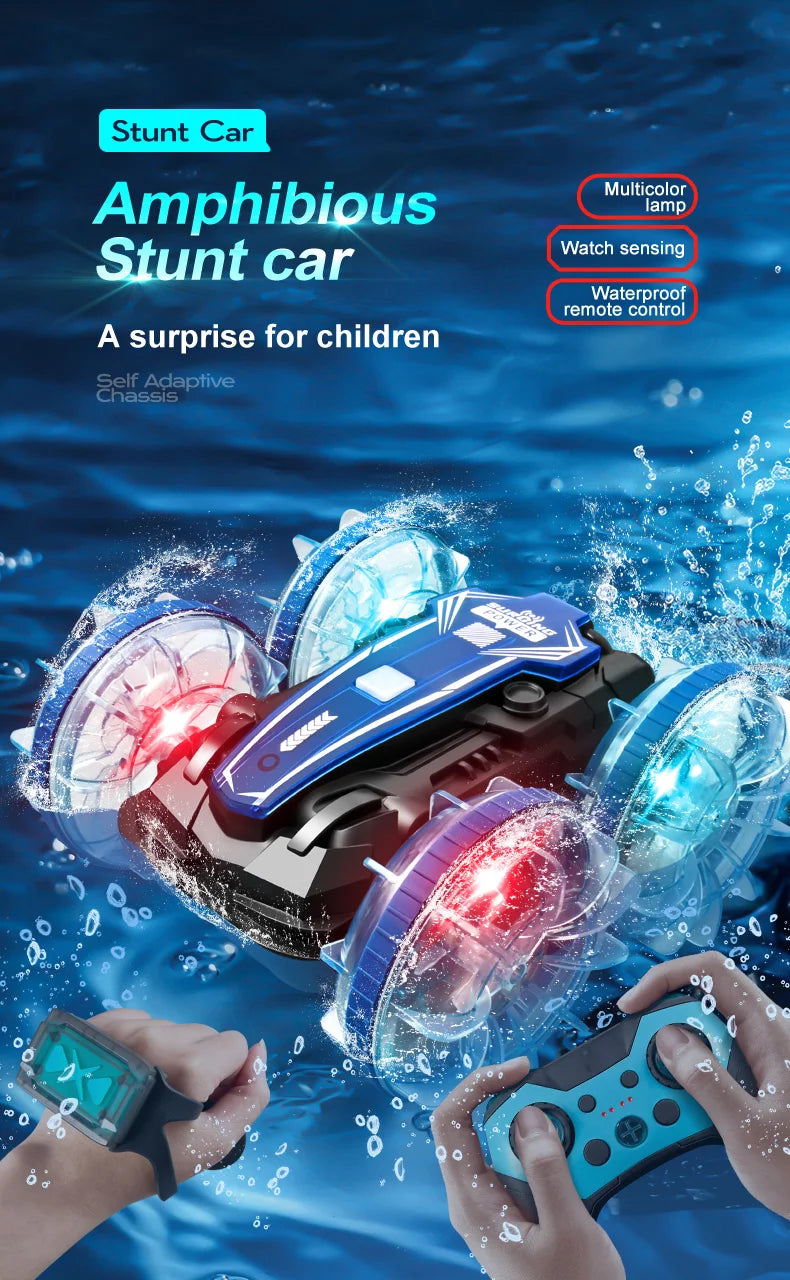 Voiture cascadeuse amphibie à LED pour enfants