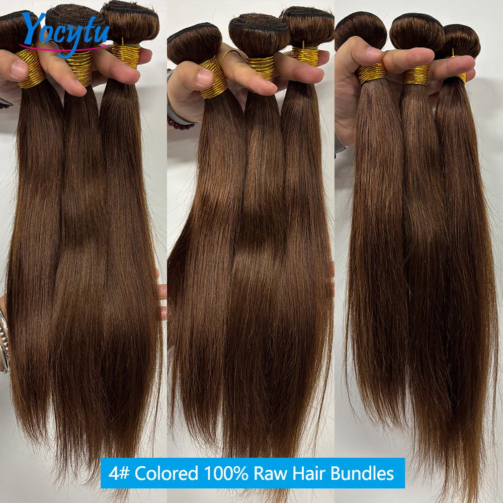 YOCYTU Chocolate Brown Tissage Cheveux Humains 4# Colored Meche Tissage Humain Hair 24 24 24 Pouces Lisse Tissage Bresilien Bouclé 12A Tissage Brésilien Haut Qualité Tissage Raw Haïr Bundles 100% Human Hair Tissages