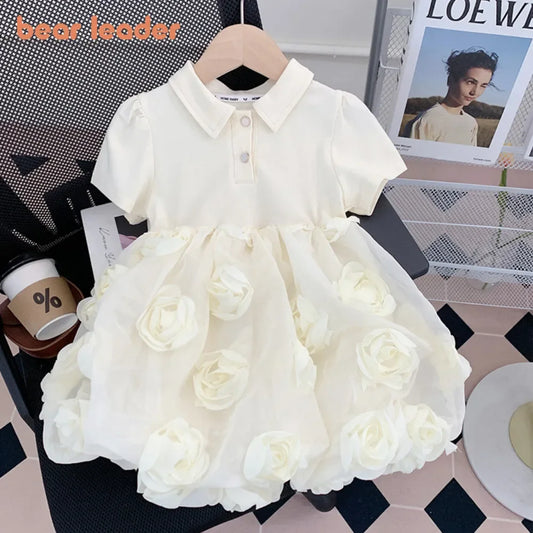 Bear Leader-Robe d'été en maille florale 3D pour filles