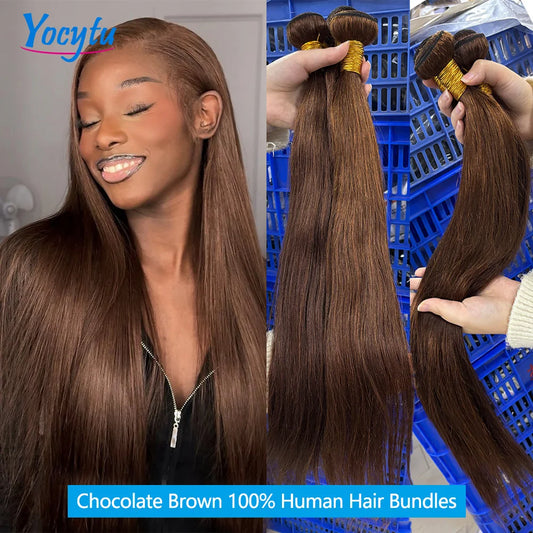 YOCYTU Chocolate Brown Tissage Cheveux Humains 4# Colored Meche Tissage Humain Hair 24 24 24 Pouces Lisse Tissage Bresilien Bouclé 12A Tissage Brésilien Haut Qualité Tissage Raw Haïr Bundles 100% Human Hair Tissages