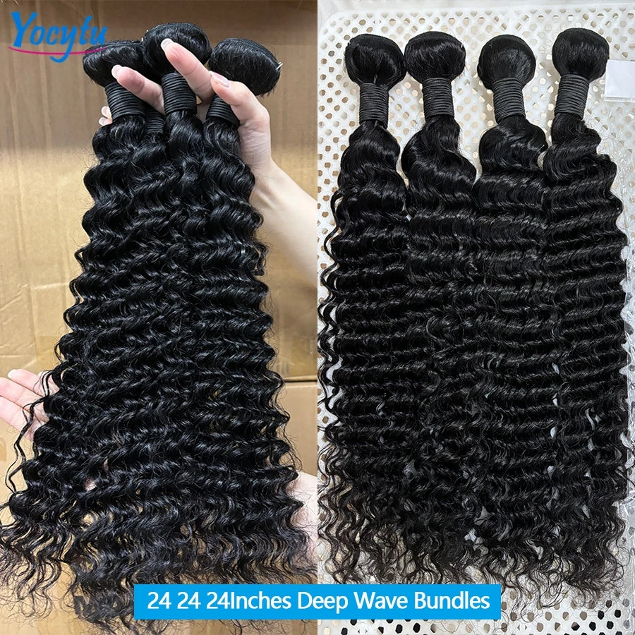 Deep Wave Mèche Tissage Bouclé Cheveux Humain Brésilien 100%