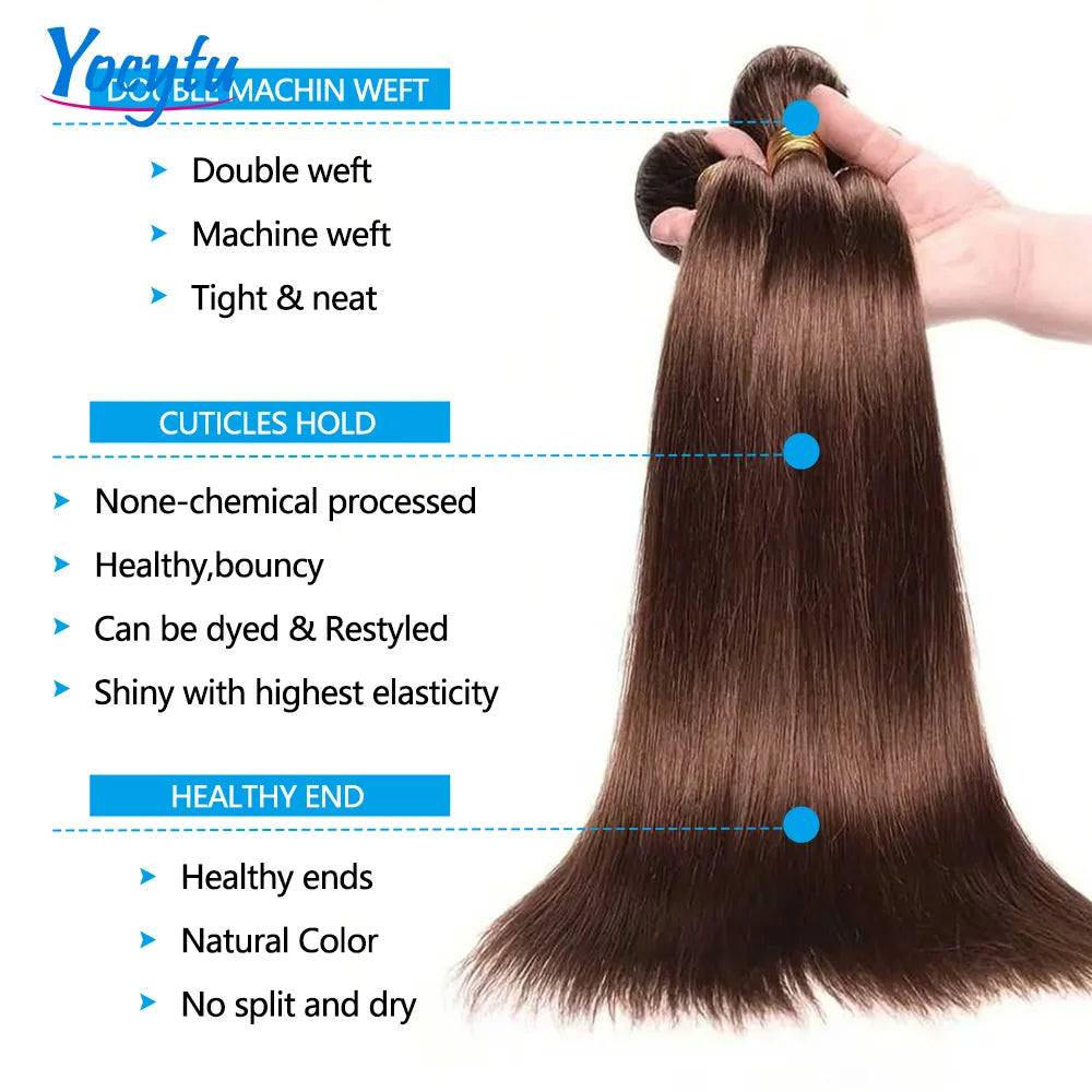 YOCYTU Chocolate Brown Tissage Cheveux Humains 4# Colored Meche Tissage Humain Hair 24 24 24 Pouces Lisse Tissage Bresilien Bouclé 12A Tissage Brésilien Haut Qualité Tissage Raw Haïr Bundles 100% Human Hair Tissages