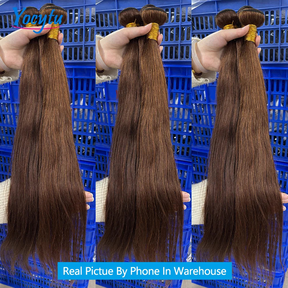 YOCYTU Chocolate Brown Tissage Cheveux Humains 4# Colored Meche Tissage Humain Hair 24 24 24 Pouces Lisse Tissage Bresilien Bouclé 12A Tissage Brésilien Haut Qualité Tissage Raw Haïr Bundles 100% Human Hair Tissages